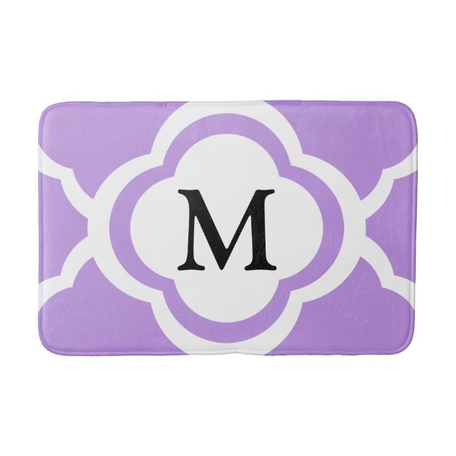 Elegant lila fyrklövermonogram badrumsmatta (Framsidan)