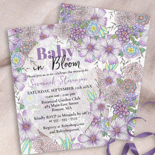 Elegant Lila Garden Flowers Baby i Bloom Inbjudningar
