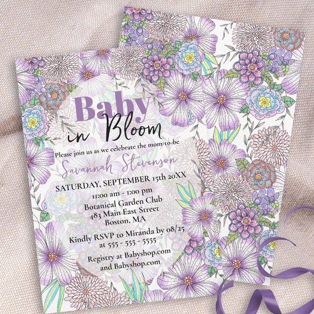 Elegant Lila Garden Flowers Baby i Bloom Inbjudningar (Skapare uppladdad)