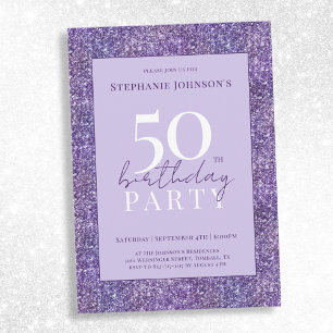 Elegant Lila Glitter 50:e Födelsedagsfesten Inbjudningar