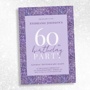 Elegant Lila Glitter 60:e Födelsedagsfesten Inbjudningar