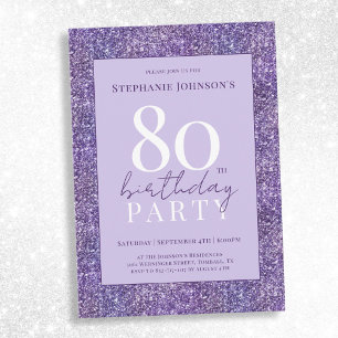Elegant Lila Glitter 80:e Födelsedagsfesten Inbjudningar