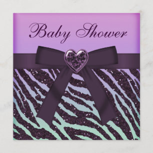Elegant Lila Glitter, babyskor i Zebra tryck Inbjudningar