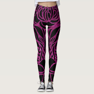 Elegant Lila Glitter Black Zebra Animal Print  Leggings