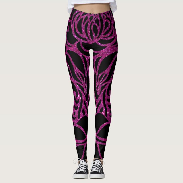 Elegant Lila Glitter Black Zebra Animal Print  Leggings (Framsida)