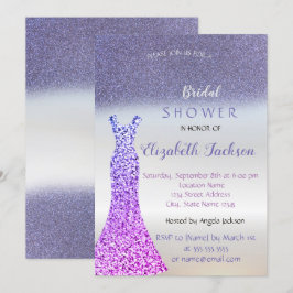 Elegant lila glitter Bokeh, bröllopsklänning Inbjudningar
