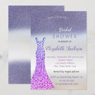 Elegant lila glitter Bokeh, bröllopsklänning Inbjudningar