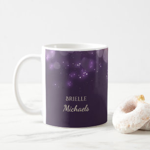 Elegant Lila Glitter Bokeh Sparkles med Namn Kaffemugg