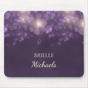 Elegant Lila Glitter bokeh Sparkles med Namn Musmatta