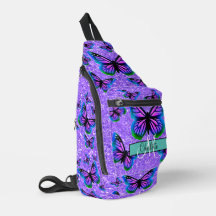 Elegant lila glitter butterflies monogram