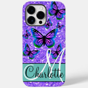 Elegant lila glitter butterflies monogram