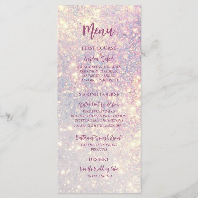 Elegant Lila Glitter Gnistra Bröllop Meny (Framsida)