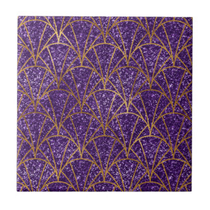 Elegant lila glitter guld geometrisk design kakelplatta