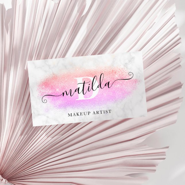 Elegant lila glitter marble makeup artist visitkort (Skapare uppladdad)