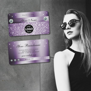 Elegant Lila Glitter mousserande stjärnor med Log Visitkort