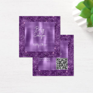 Elegant Lila Glitter och Lila Brushed Metall Fyrkantigt Visitkort