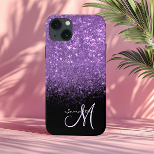 Elegant lila glitter Ombre & Black Monogrammed