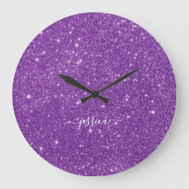 Elegant lila glitter-skript namn stor klocka