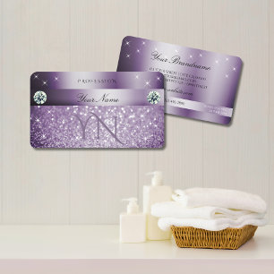 Elegant Lila Glitter Sparkling Stars Monogram Visitkort