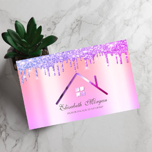 Elegant lila glitterdroppar tak Fastigheter Visitkort