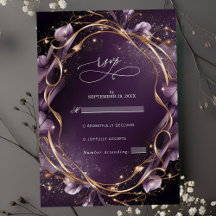 Elegant Lila Golden Blommigt Ram Bröllop