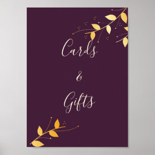 Elegant Lila Golden Löv-kort &gåvor Poster
