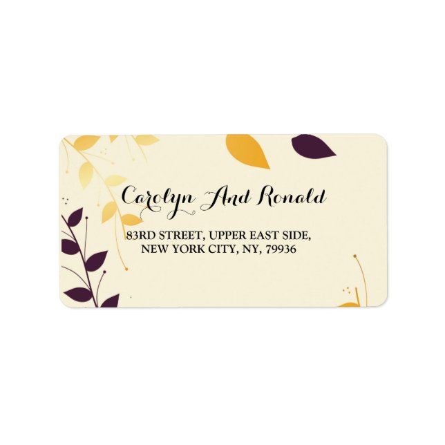 Elegant Lila Golden Lövs Adressetikett (Framsidan)