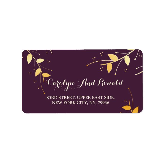 Elegant Lila Golden Lövs Adressetikett (Framsidan)