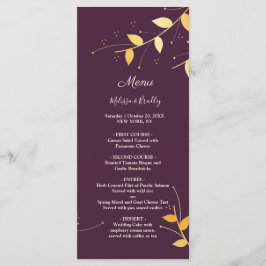 Elegant Lila Golden Lövs Bröllop Menu Program