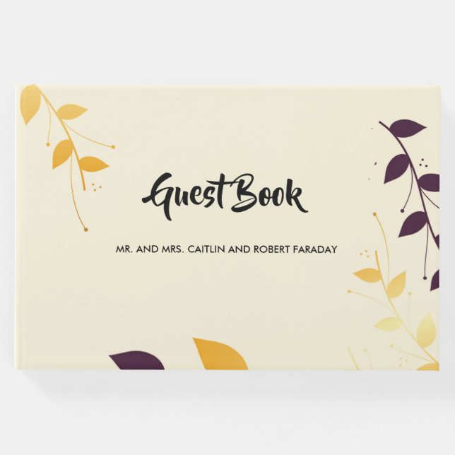 Elegant Lila Golden Lövs Gästböcker (Framsida)