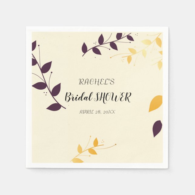 Elegant Lila Golden Lövs Pappersservett (Framsidan)