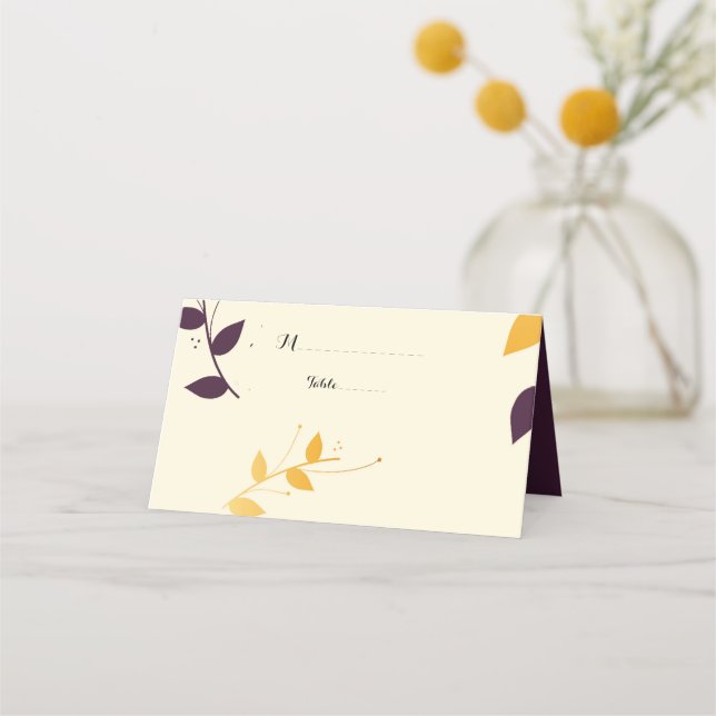 Elegant Lila Golden Lövs Placeringskort (Framsida)