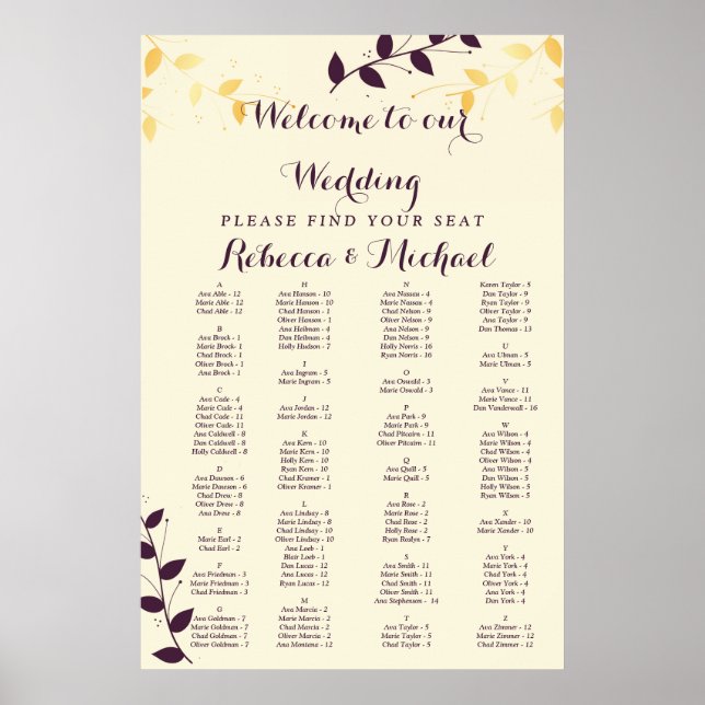 Elegant Lila Golden Lövs Poster (Framsidan)