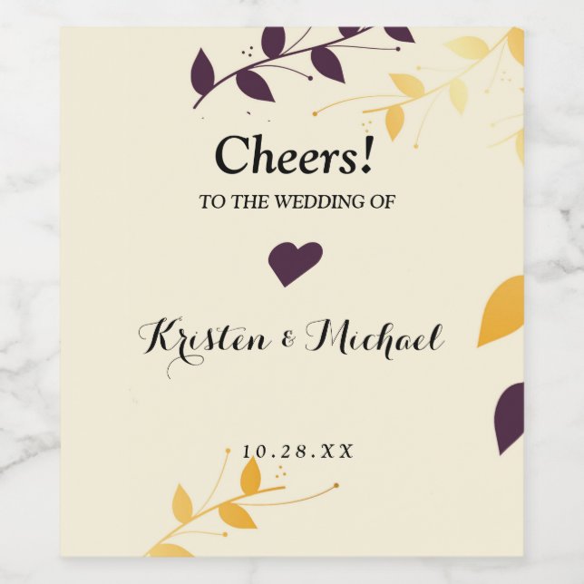 Elegant Lila Golden Lövs Vinflaska Etikett (Singel etikett)