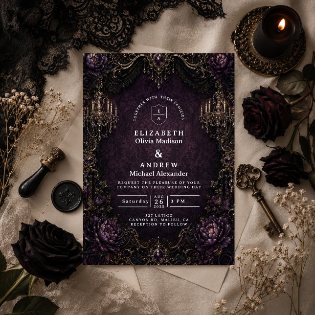 Elegant Lila Goth-Hochzeit Inbjudningar (Skapare uppladdad)