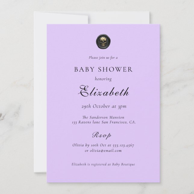 Elegant Lila Gothic Baby Shower Inbjudningar (Framsida)