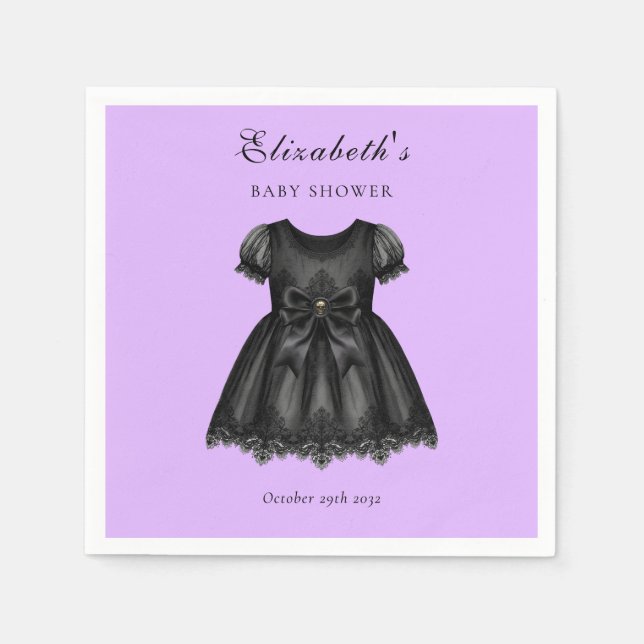 Elegant Lila Gothic Baby Shower Pappersservett (Framsidan)