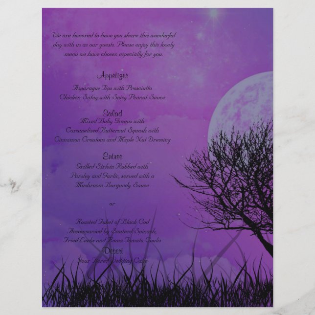 Elegant Lila Gothic Night Posh Bröllop Menu (Framsida)