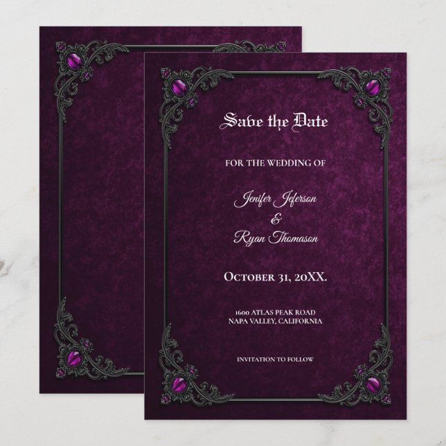 Elegant lila gotisk Save the date Meddelande (Fram/baksida)