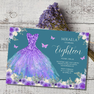 Elegant Lila Gown Blommigt 18:e födelsedagen Inbjudningar