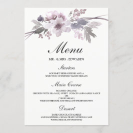 Elegant lila grå vinter blommande bröllop meny