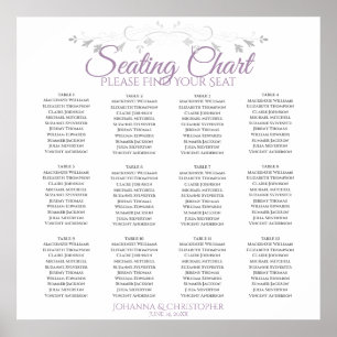 Elegant Lila Grått 12 sittplatsplan för Bröllop i Poster