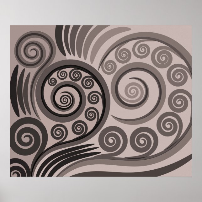 Elegant Lila-Grått Fern-Frond Curls Poster (Framsidan)