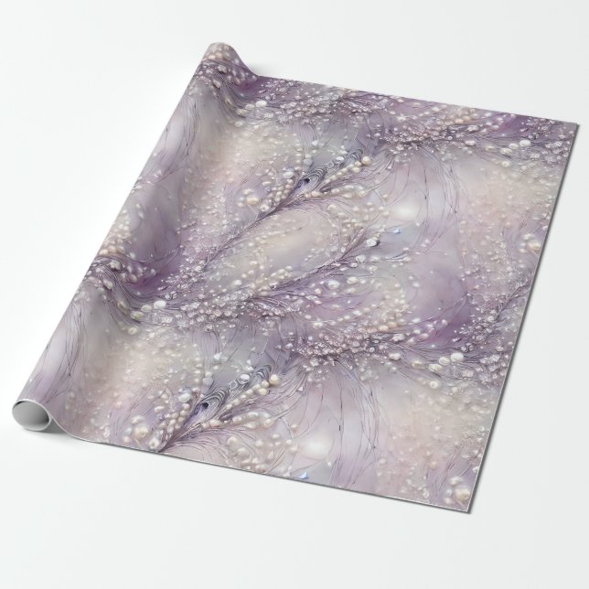 Elegant Lila Grått Pearl Bead Gren Moonlit Presentpapper (Utrullad)