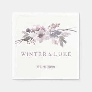 Elegant Lila Grått Winter Blommigt Bröllop Napkin Pappersservett