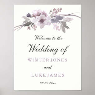 Elegant Lila Grått Winter Blommigt Bröllop Poster