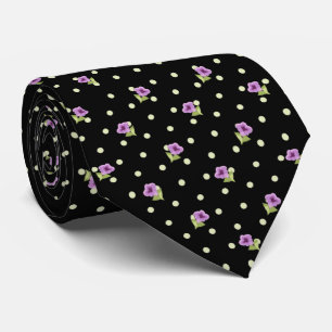 Elegant lila grön gul prickig blommönster slips
