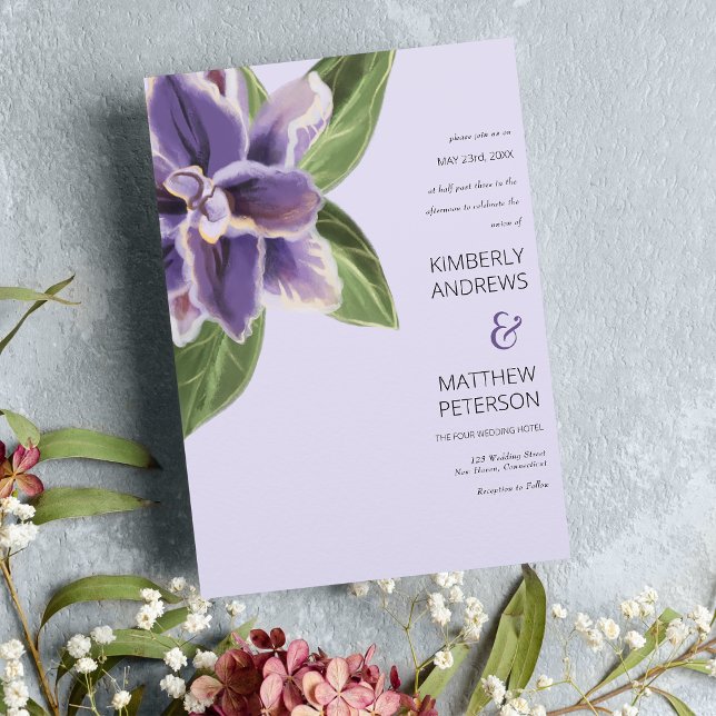 Elegant lila grönt lavender white orchid Bröllop Inbjudningar (Elegant purple green lavender white orchid Wedding )