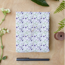 Elegant Lila Grönt Vattenfärg Flower Mönster Presentpapper