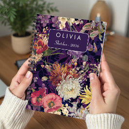 Elegant lila gul vildblommamönster anteckningsbok